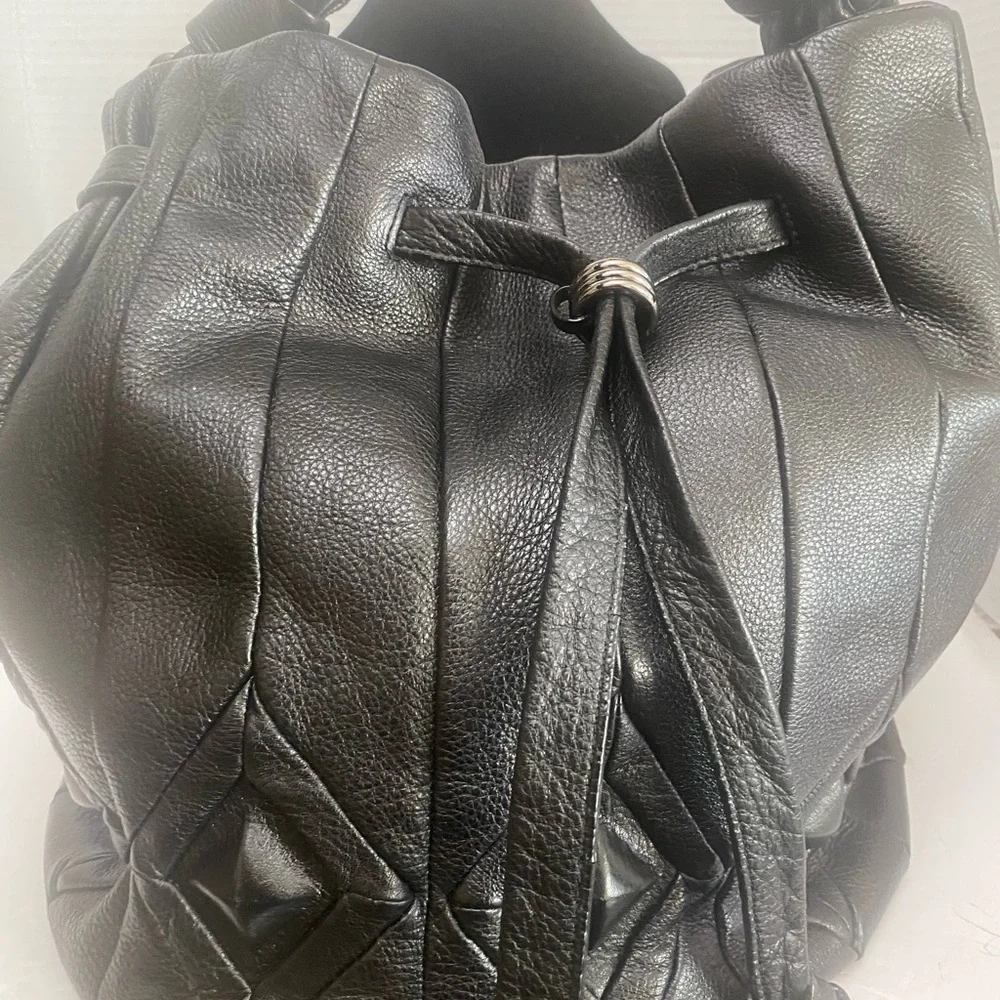 Elliott Lucca Black Leather Hobo Bucket Bag